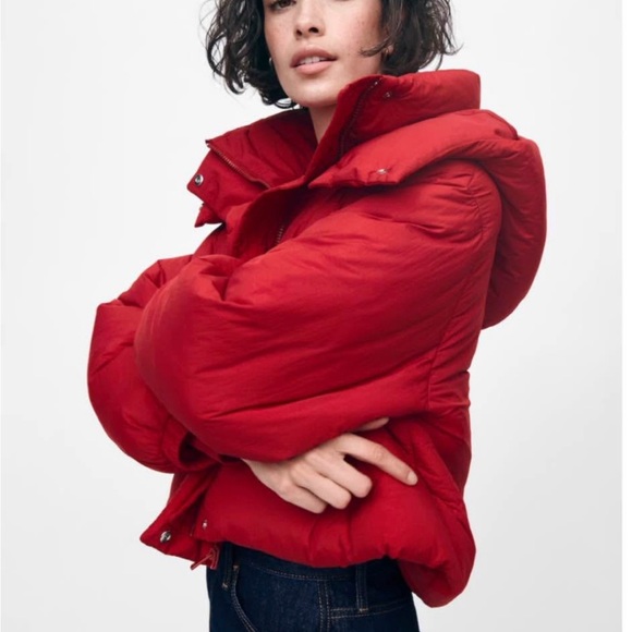 Gap Red Cropped Duvet Wrap Puffer Jacket XS Petite - Picture 4 of 4